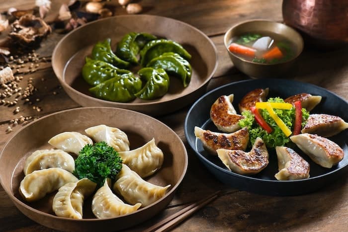 3 plates of japaneses gyozas